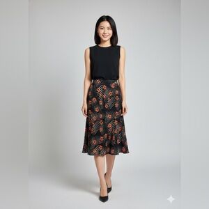 Ann Taylor Floral Black and Orange Women's Skirt
